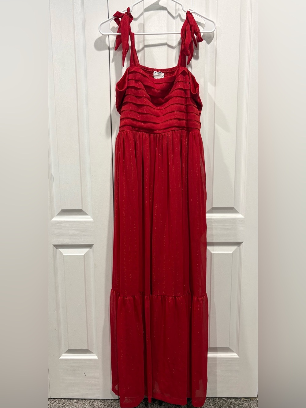 Arula Red Chiffon Maxi Dress 0X Tiered Bow Lined Adjustable Straps
